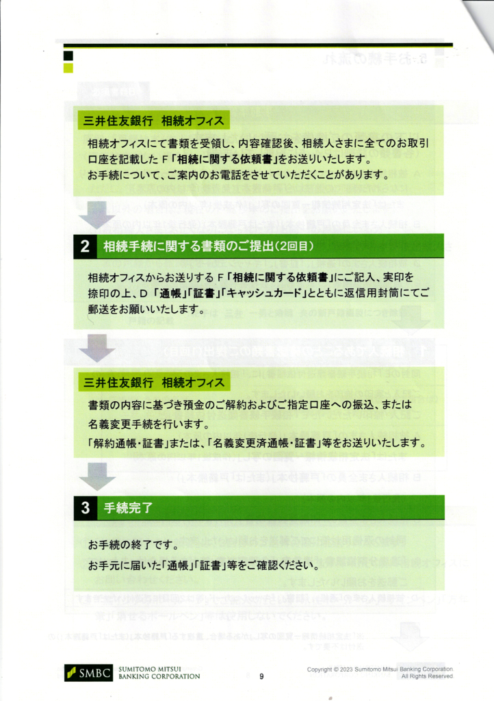 三井住友銀行・相続手続きの流れ・行政書士たかよしFP事務所