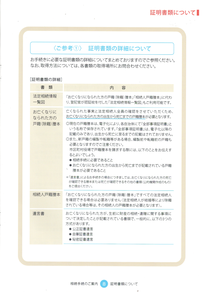 大和証券・相続手続きの流れ・証明書類について・行政書士たかよしFP事務所